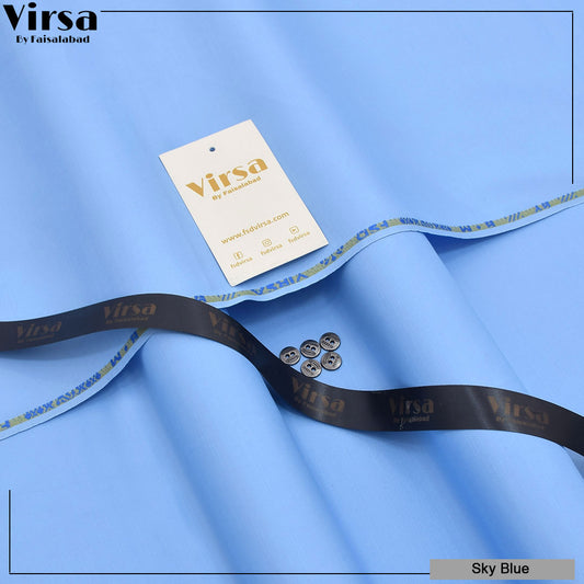 Fabric with 'Virsa' branding on a blue background