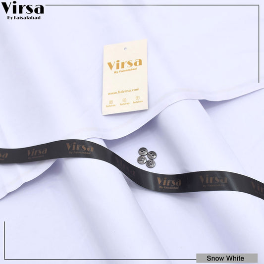 White shirt with black trim and buttons, featuring Virsa branding, on a white background.