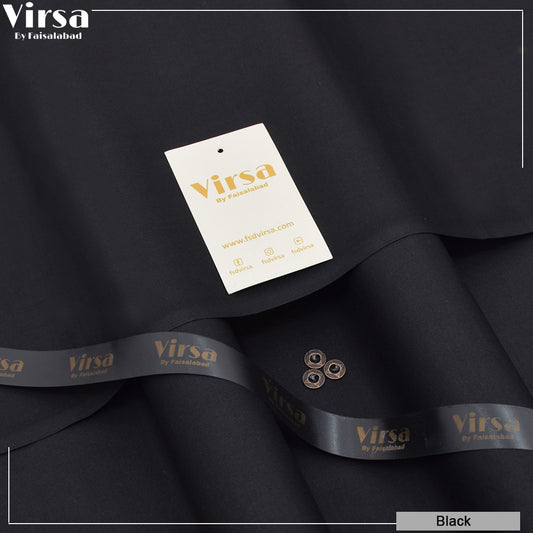 Black fabric with 'Virsa' branding and a tag on a dark background