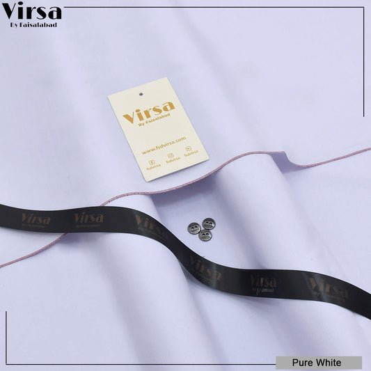 White fabric with black ribbons and buttons, featuring Virsa branding.