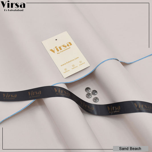 Fabric with 'Virsa' branding and buttons on a light gray background