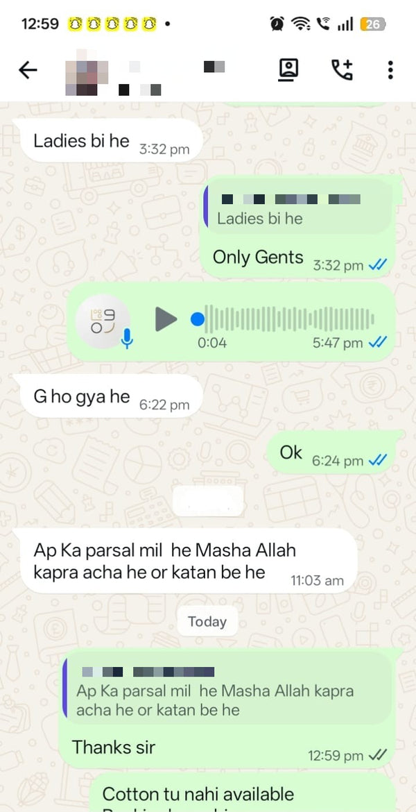 Customer WhatsApp review: Masha Allah kapra acha he