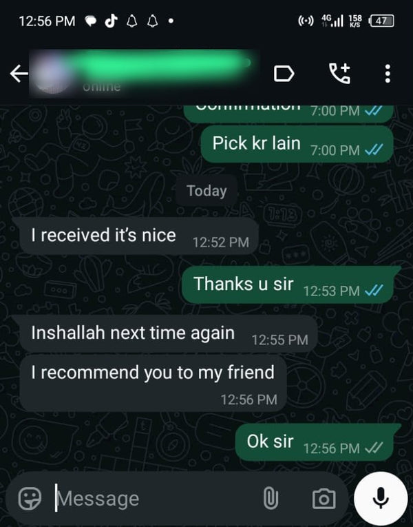 Virsa customer WhatsApp chat: I received it, it's nice, I recommend you to my friend